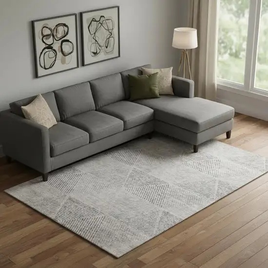 Taupe And Ivory Geometric Washable Area Rug With UV Protection Photo 1