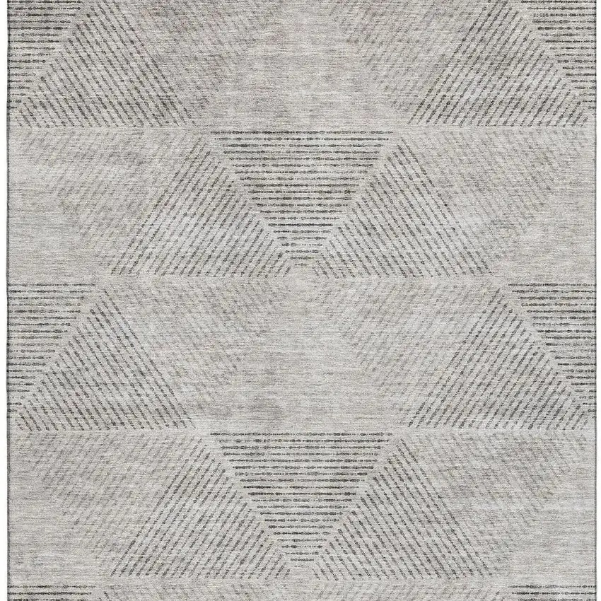 Taupe And Ivory Geometric Washable Area Rug With UV Protection Photo 4