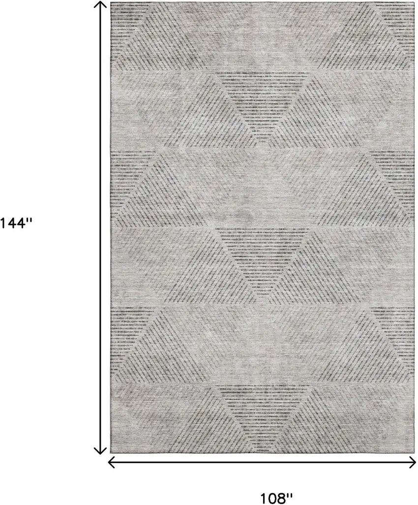 Taupe And Ivory Geometric Washable Area Rug With UV Protection Photo 3