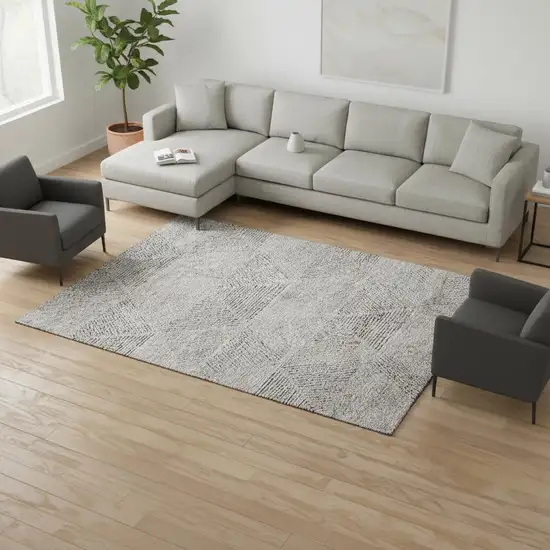 Taupe And Ivory Geometric Washable Area Rug With UV Protection Photo 2