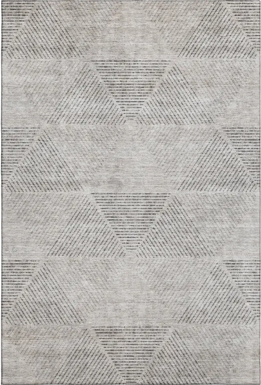 Taupe And Ivory Geometric Washable Area Rug With UV Protection Photo 1