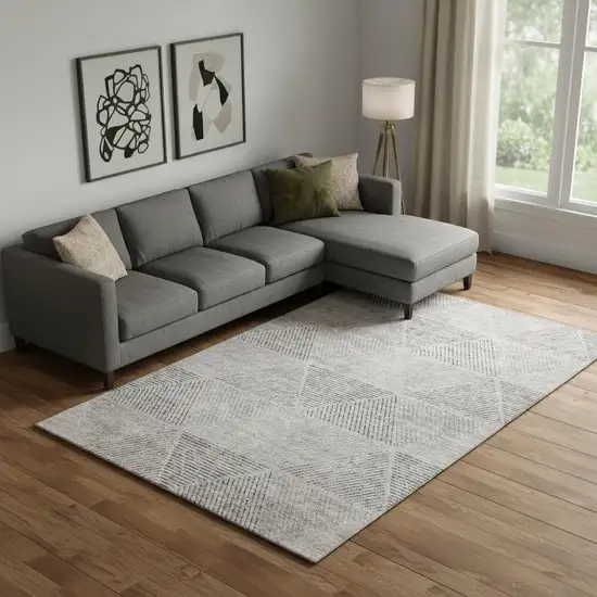 Taupe And Ivory Geometric Washable Area Rug With UV Protection Photo 1