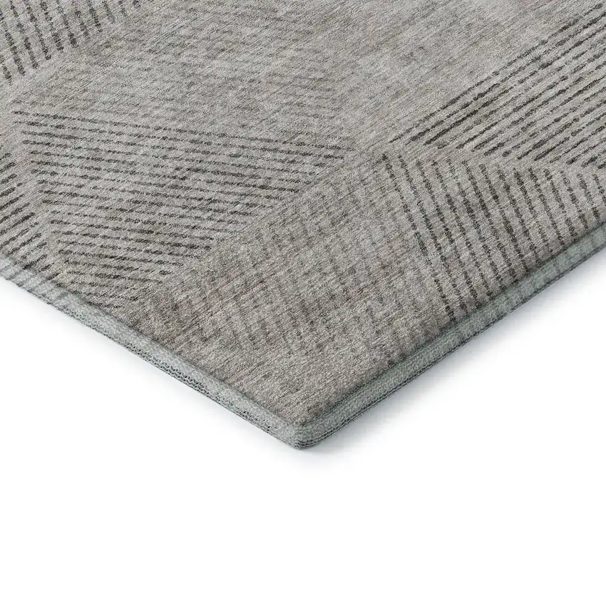Taupe And Ivory Geometric Washable Area Rug With UV Protection Photo 8