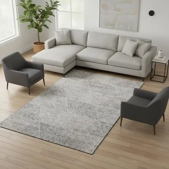 Taupe And Ivory Geometric Washable Area Rug With UV Protection Photo 2