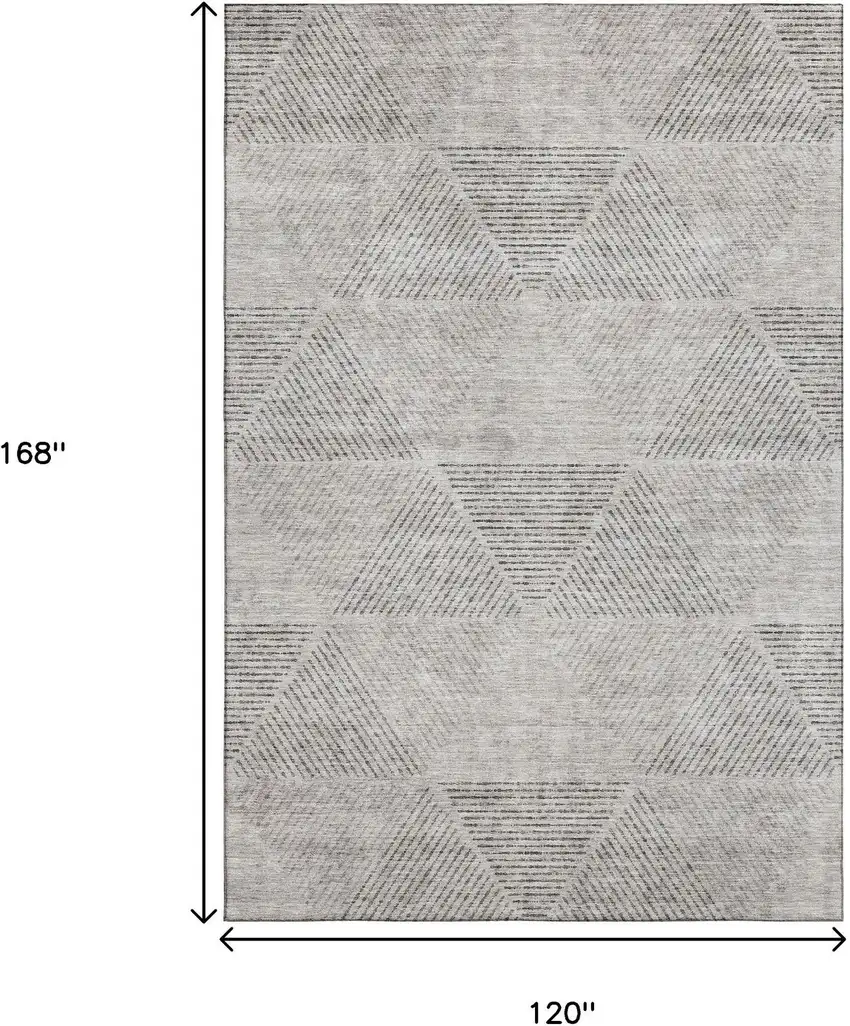 Taupe And Ivory Geometric Washable Area Rug With UV Protection Photo 3