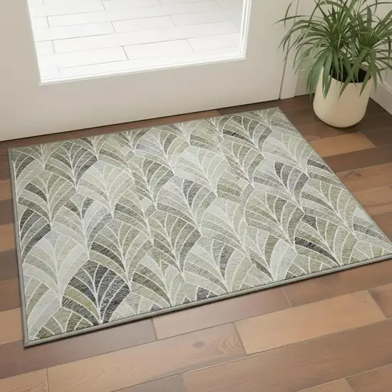 Taupe And Ivory Geometric Washable Area Rug With UV Protection Photo 2