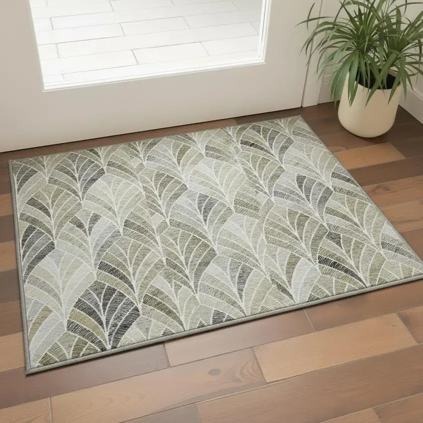 Taupe And Ivory Geometric Washable Area Rug With UV Protection Photo 2