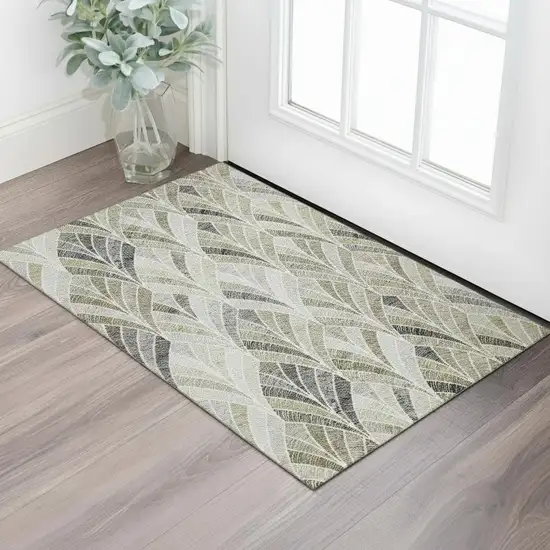 Taupe And Ivory Geometric Washable Area Rug With UV Protection Photo 2