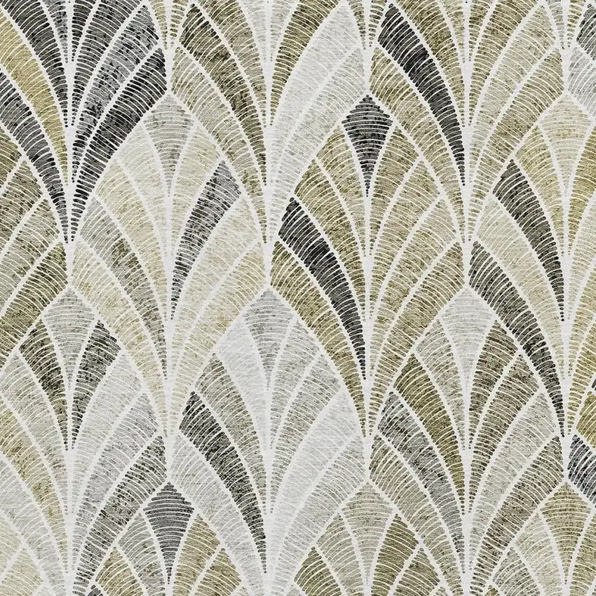 Taupe And Ivory Geometric Washable Area Rug With UV Protection Photo 3