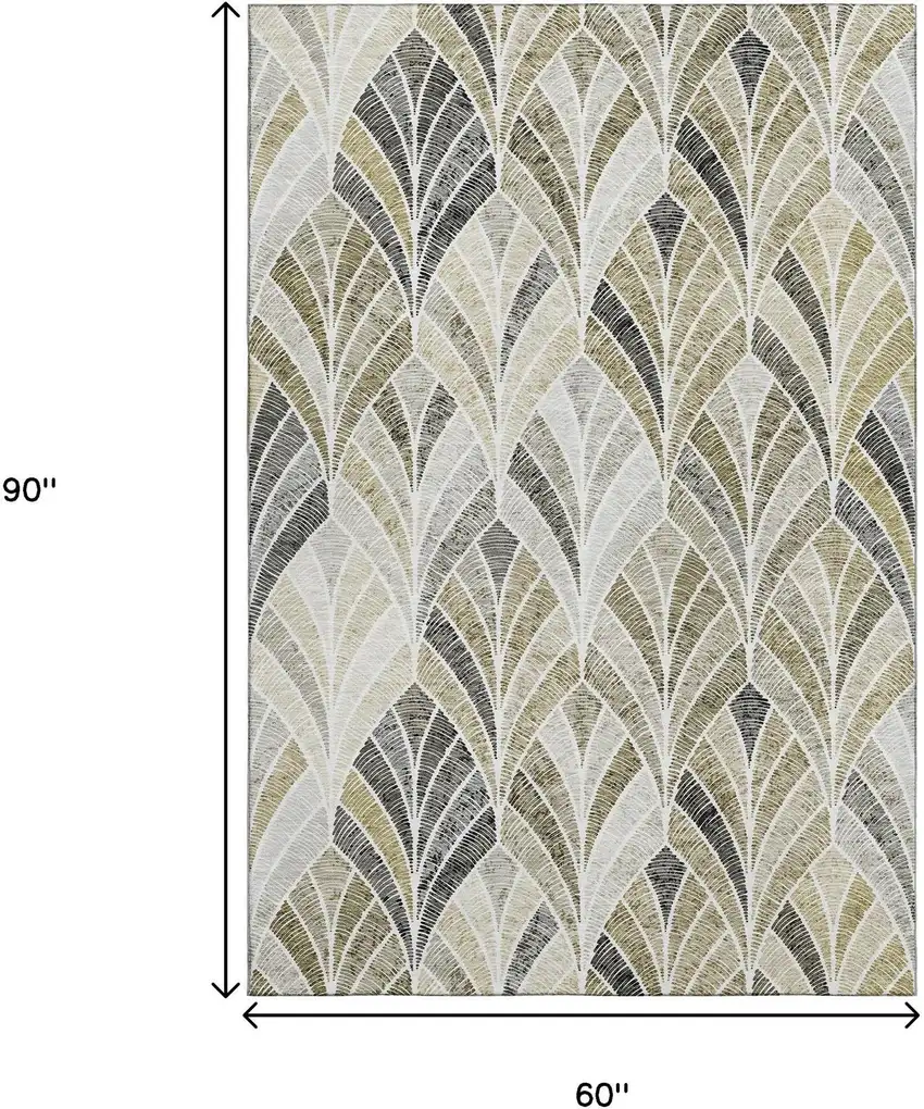 Taupe And Ivory Geometric Washable Area Rug With UV Protection Photo 3