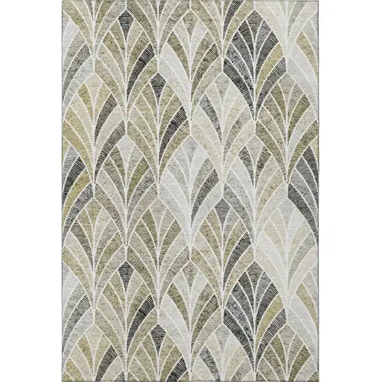 Taupe And Ivory Geometric Washable Area Rug With UV Protection Photo 4