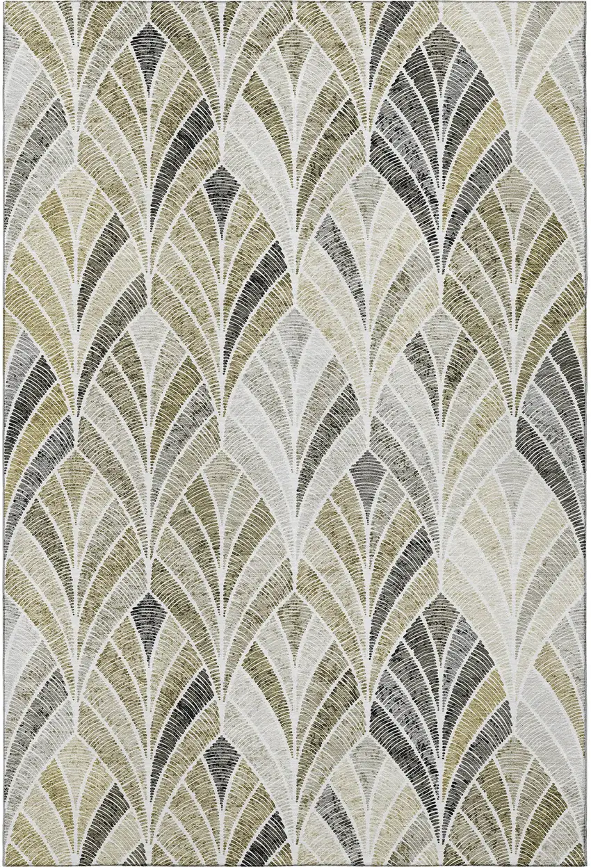 Taupe And Ivory Geometric Washable Area Rug With UV Protection Photo 4