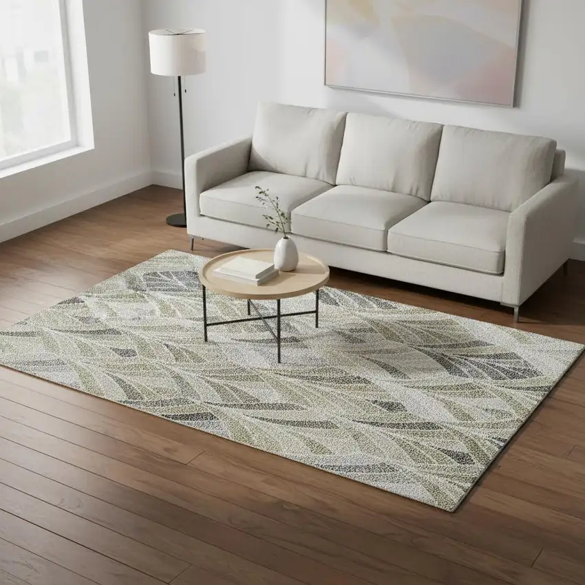 Taupe And Ivory Geometric Washable Area Rug With UV Protection Photo 2