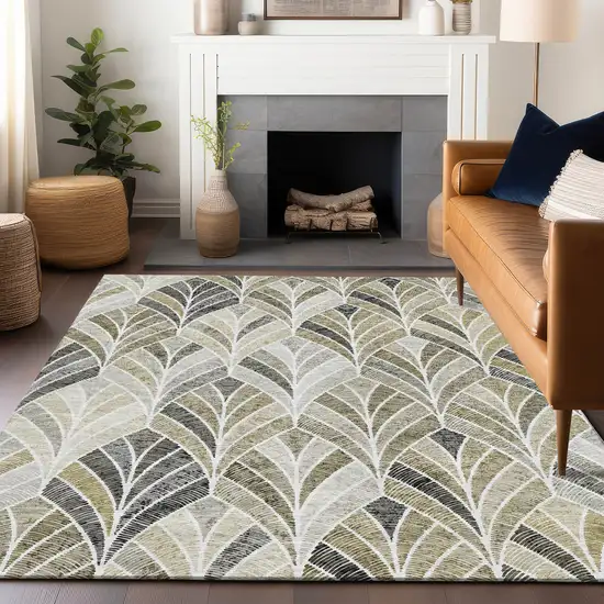 Taupe And Ivory Geometric Washable Area Rug With UV Protection Photo 6