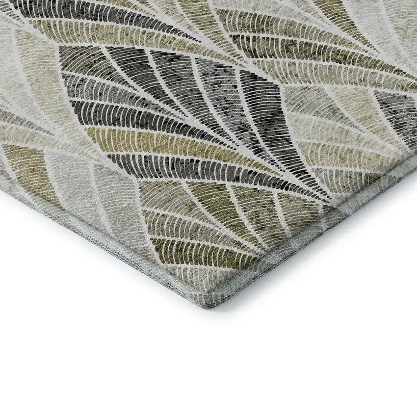 Taupe And Ivory Geometric Washable Area Rug With UV Protection Photo 8