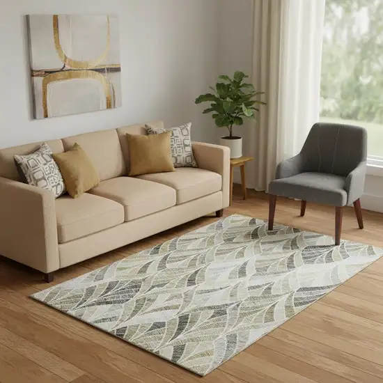 Taupe And Ivory Geometric Washable Area Rug With UV Protection Photo 1