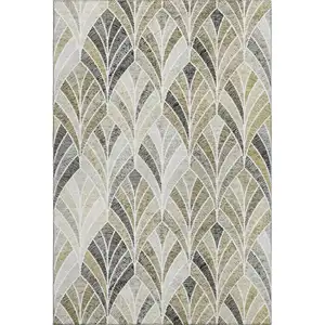 Photo of Taupe And Ivory Geometric Washable Area Rug With UV Protection