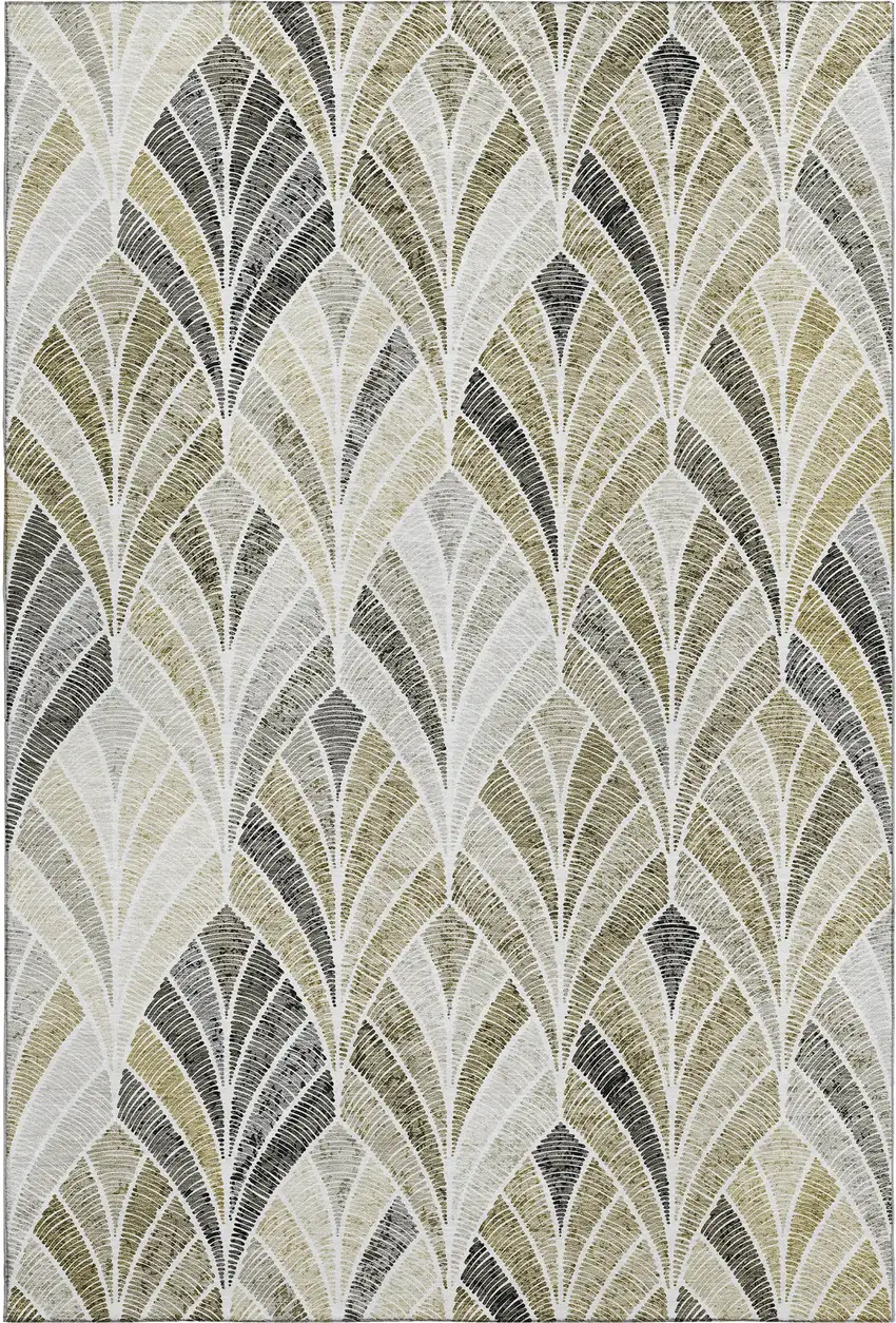 Taupe And Ivory Geometric Washable Area Rug With UV Protection Photo 1