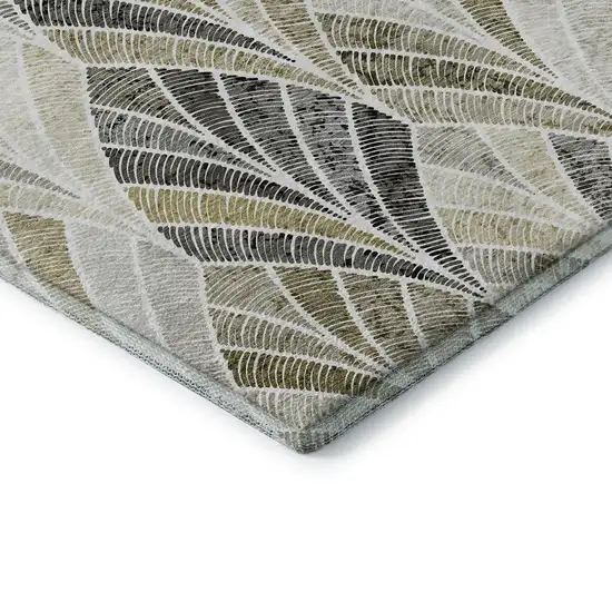 Taupe And Ivory Geometric Washable Area Rug With UV Protection Photo 8