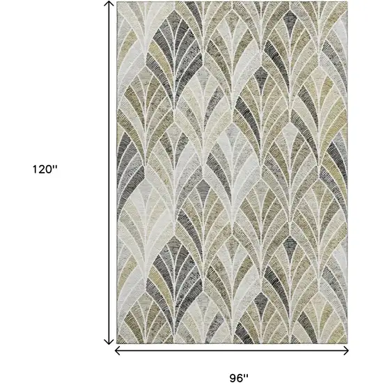 Taupe And Ivory Geometric Washable Area Rug With UV Protection Photo 3