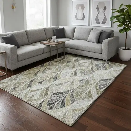 Taupe And Ivory Geometric Washable Area Rug With UV Protection Photo 2