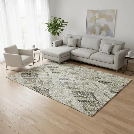 Taupe And Ivory Geometric Washable Area Rug With UV Protection Photo 2
