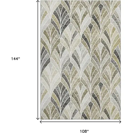 Taupe And Ivory Geometric Washable Area Rug With UV Protection Photo 3