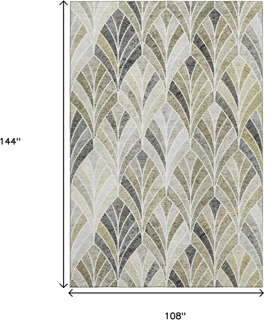 Taupe And Ivory Geometric Washable Area Rug With UV Protection Photo 3