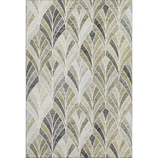 Taupe And Ivory Geometric Washable Area Rug With UV Protection Photo 1