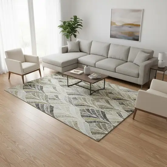 Taupe And Ivory Geometric Washable Area Rug With UV Protection Photo 2