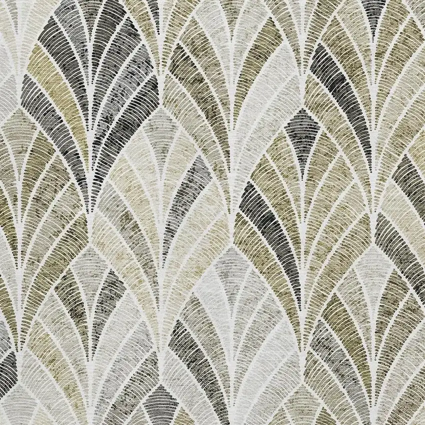 Taupe And Ivory Geometric Washable Area Rug With UV Protection Photo 3