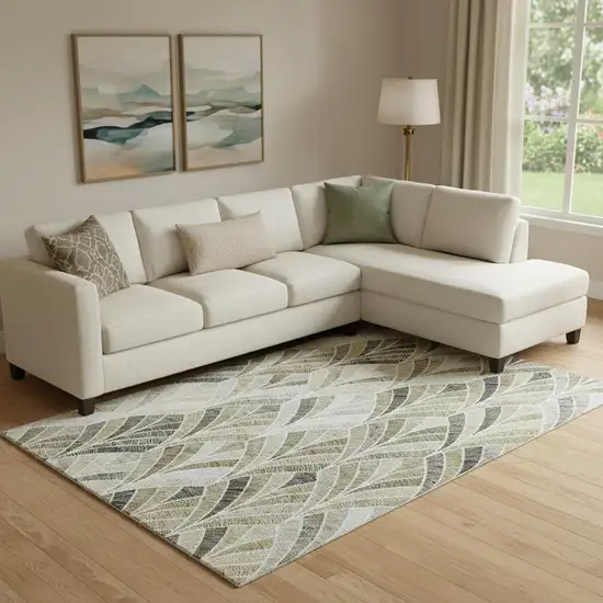 Taupe And Ivory Geometric Washable Area Rug With UV Protection Photo 1