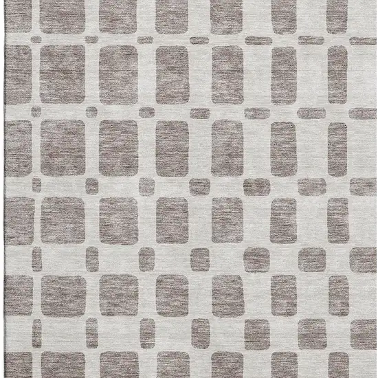 Taupe And Ivory Geometric Washable Area Rug With UV Protection Photo 3