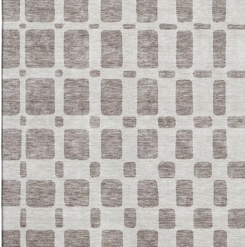 Taupe And Ivory Geometric Washable Area Rug With UV Protection Photo 3
