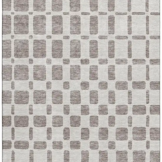 Taupe And Ivory Geometric Washable Area Rug With UV Protection Photo 3