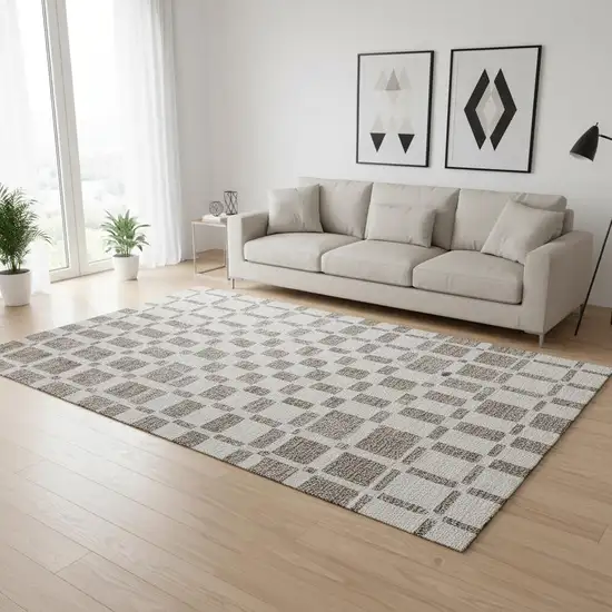 Taupe And Ivory Geometric Washable Area Rug With UV Protection Photo 2