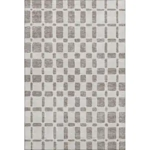 Photo of Taupe And Ivory Geometric Washable Area Rug With UV Protection