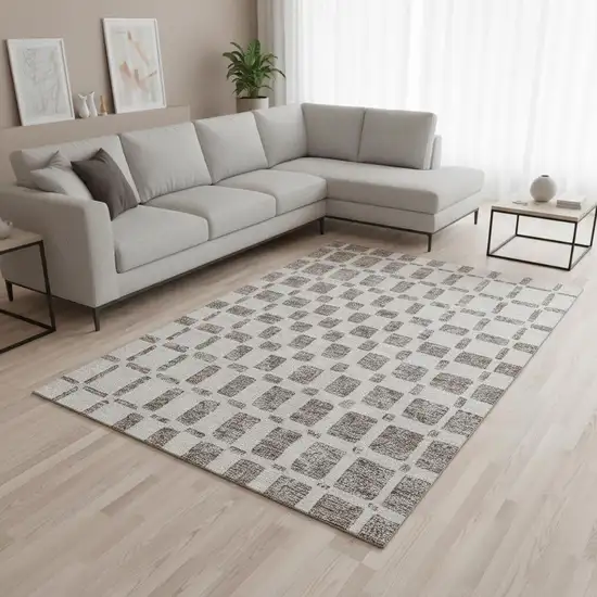 Taupe And Ivory Geometric Washable Area Rug With UV Protection Photo 2