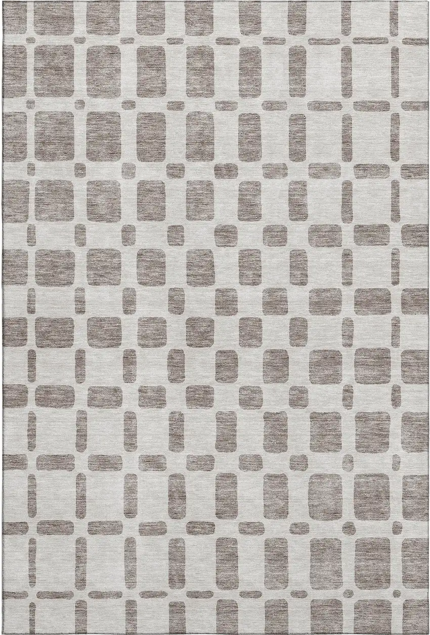 Taupe And Ivory Geometric Washable Area Rug With UV Protection Photo 1