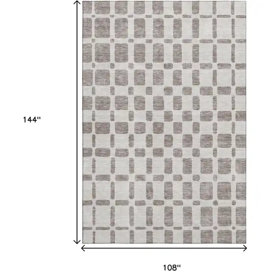 Taupe And Ivory Geometric Washable Area Rug With UV Protection Photo 9