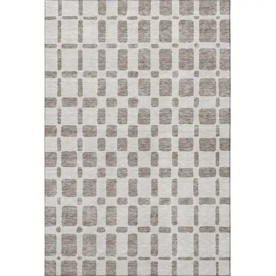 Taupe And Ivory Geometric Washable Area Rug With UV Protection Photo 3