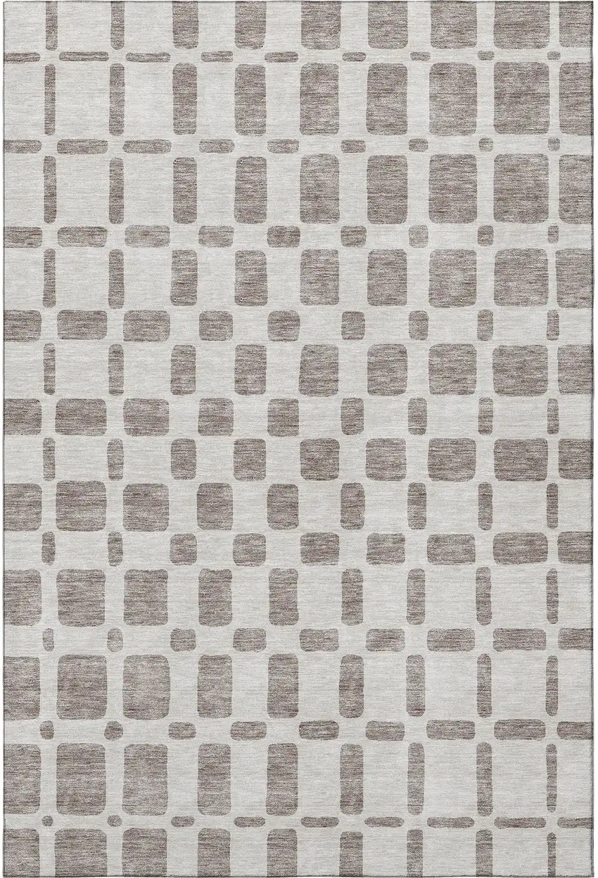Taupe And Ivory Geometric Washable Area Rug With UV Protection Photo 3