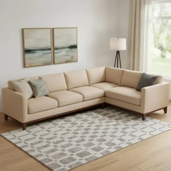 Taupe And Ivory Geometric Washable Area Rug With UV Protection Photo 1