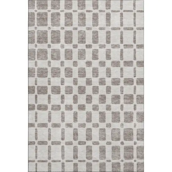 Taupe And Ivory Geometric Washable Area Rug With UV Protection Photo 1