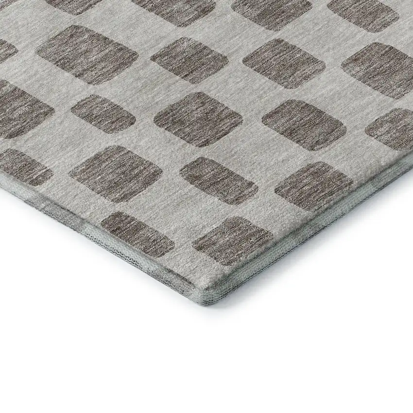 Taupe And Ivory Geometric Washable Area Rug With UV Protection Photo 8
