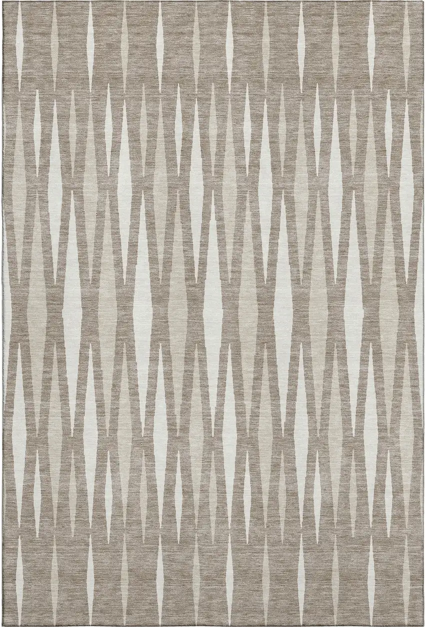 Taupe And Ivory Geometric Washable Area Rug With UV Protection Photo 1