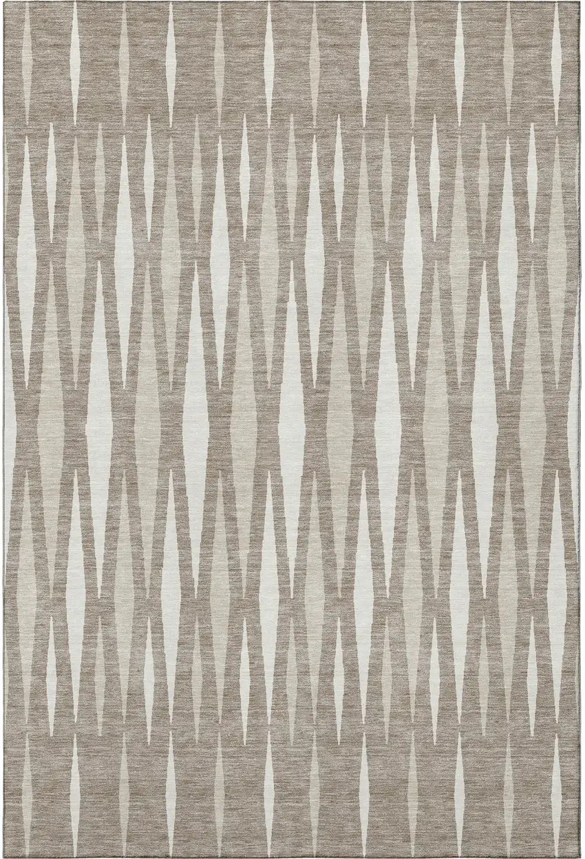 Taupe And Ivory Geometric Washable Area Rug With UV Protection Photo 4