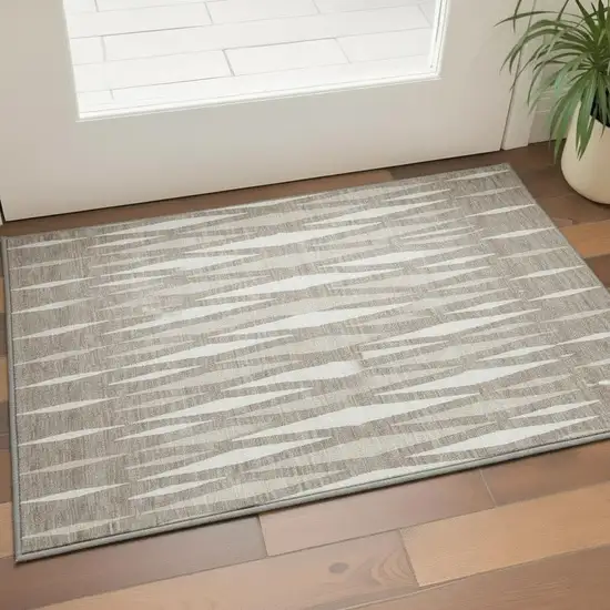 Taupe And Ivory Geometric Washable Area Rug With UV Protection Photo 2