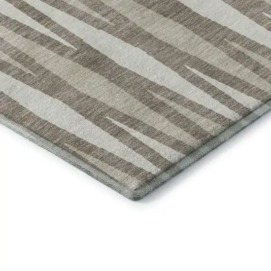 Taupe And Ivory Geometric Washable Area Rug With UV Protection Photo 8
