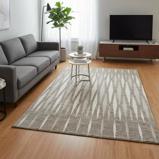 Taupe And Ivory Geometric Washable Area Rug With UV Protection Photo 2